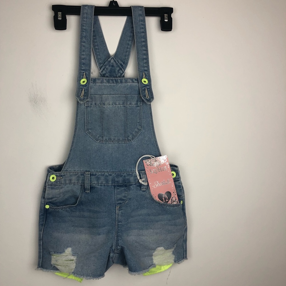 Squeeze Denim Shortall Size 12 Color LT Elise/Yellow